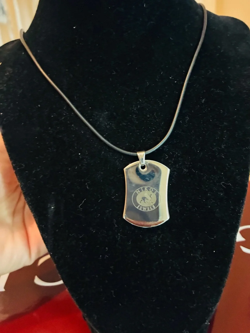 Men's Black Cord Necklace with Silver-Tone Dog Tag Pendant